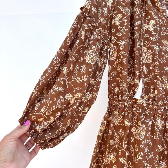 New Natalie Martin Maggie Dress Long Sleeve Short Mini Large Brown Maple NWT - Picture 7 of 11